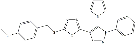 methyl 4-[({5-[1-phenyl-5-(1H-pyrrol-1-yl)-1H-pyrazol-4-yl]-1,3,4-oxadiazol-2-yl}sulfanyl)methyl]phenyl ether Struktur