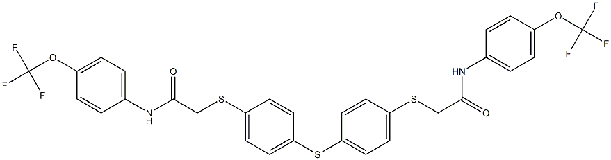 2-[(4-{[4-({2-oxo-2-[4-(trifluoromethoxy)anilino]ethyl}sulfanyl)phenyl]sulfanyl}phenyl)sulfanyl]-N-[4-(trifluoromethoxy)phenyl]acetamide Struktur