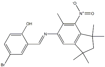 4-bromo-2-{[(1,1,3,3,6-pentamethyl-7-nitro-2,3-dihydro-1H-inden-5-yl)imino]methyl}phenol Struktur