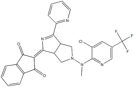 2-[[3-chloro-5-(trifluoromethyl)-2-pyridinyl](methyl)amino]-4-(1,3-dioxo-1,3-dihydro-2H-inden-2-yliden)-6-(2-pyridinyl)tetrahydropyrrolo[3,4-c]pyrrole Struktur