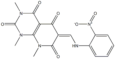 1,3,8-trimethyl-6-[(2-nitroanilino)methylidene]-1,2,3,4,5,6,7,8-octahydropyrido[2,3-d]pyrimidine-2,4,5,7-tetraone Struktur