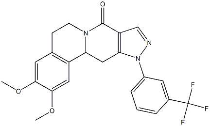 2,3-dimethoxy-11-[3-(trifluoromethyl)phenyl]-5,11,12,12a-tetrahydropyrazolo[3',4':4,5]pyrido[2,1-a]isoquinolin-8(6H)-one Struktur