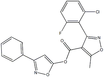 3-phenyl-5-isoxazolyl 3-(2-chloro-6-fluorophenyl)-5-methyl-4-isoxazolecarboxylate Struktur