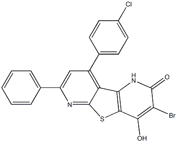 3-bromo-9-(4-chlorophenyl)-4-hydroxy-7-phenylpyrido[2',3':4,5]thieno[2,3-b]pyridin-2(1H)-one Struktur