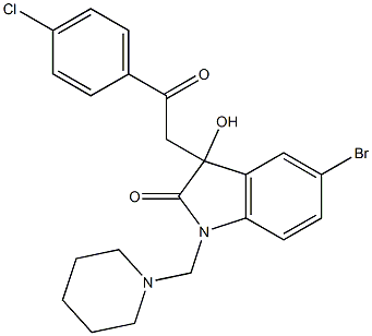 5-bromo-3-[2-(4-chlorophenyl)-2-oxoethyl]-3-hydroxy-1-(piperidinomethyl)indolin-2-one Struktur