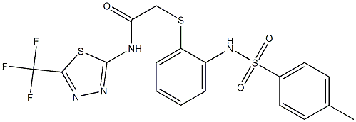 2-[(2-{[(4-methylphenyl)sulfonyl]amino}phenyl)sulfanyl]-N-[5-(trifluoromethyl)-1,3,4-thiadiazol-2-yl]acetamide Struktur