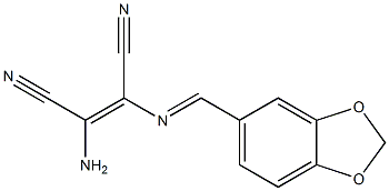 (Z)-2-amino-3-{[(E)-1,3-benzodioxol-5-ylmethylidene]amino}-2-butenedinitrile Struktur