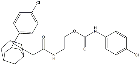 2-({2-[2-(4-chlorophenyl)-2-adamantyl]acetyl}amino)ethyl N-(4-chlorophenyl)carbamate Struktur