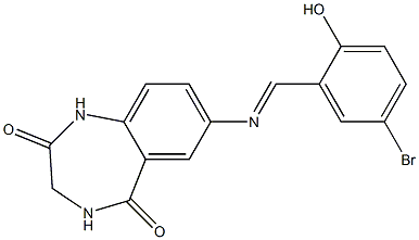 7-[(5-bromo-2-hydroxybenzylidene)amino]-2,3,4,5-tetrahydro-1H-1,4-benzodiaz epine-2,5-dione Struktur