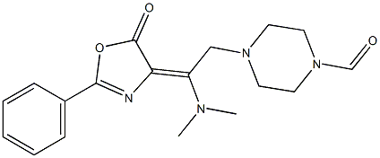 4-{2-(dimethylamino)-2-[5-oxo-2-phenyl-1,3-oxazol-4(5H)-yliden]ethyl}tetrahydro-1(2H)-pyrazinecarbaldehyde Struktur