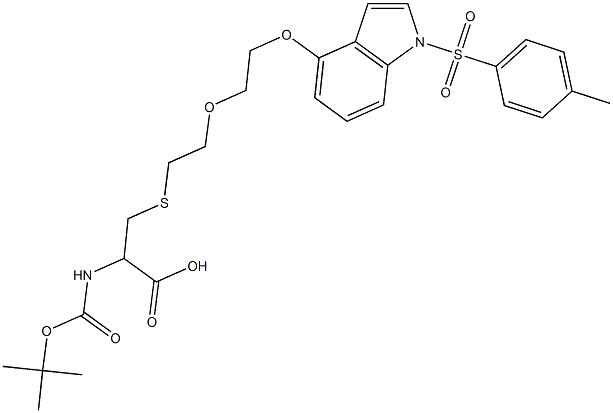 2-[(tert-butoxycarbonyl)amino]-3-({2-[2-({1-[(4-methylphenyl)sulfonyl]-1H-indol-4-yl}oxy)ethoxy]ethyl}sulfanyl)propanoic acid Struktur