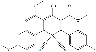 dimethyl 5,5-dicyano-2-hydroxy-4-(4-methylphenyl)-6-[4-(methylsulfanyl)phenyl]-1-cyclohexene-1,3-dicarboxylate Struktur