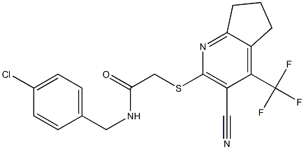 N-(4-chlorobenzyl)-2-{[3-cyano-4-(trifluoromethyl)-6,7-dihydro-5H-cyclopenta[b]pyridin-2-yl]sulfanyl}acetamide Struktur