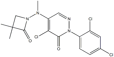 4-chloro-2-(2,4-dichlorophenyl)-5-[(3,3-dimethyl-2-oxoazetan-1-yl)(methyl)amino]-2,3-dihydropyridazin-3-one Struktur