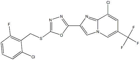 2-[(2-chloro-6-fluorobenzyl)thio]-5-[8-chloro-6-(trifluoromethyl)imidazo[1,2-a]pyridin-2-yl]-1,3,4-oxadiazole Struktur