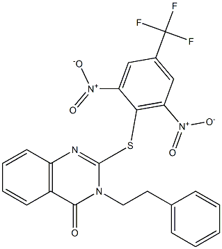 2-{[2,6-dinitro-4-(trifluoromethyl)phenyl]thio}-3-phenethyl-3,4-dihydroquinazolin-4-one Struktur