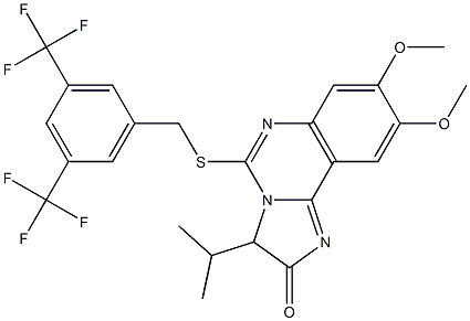 5-{[3,5-bis(trifluoromethyl)benzyl]sulfanyl}-3-isopropyl-8,9-dimethoxyimidazo[1,2-c]quinazolin-2(3H)-one Struktur