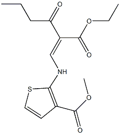 methyl 2-{[2-(ethoxycarbonyl)-3-oxohex-1-enyl]amino}thiophene-3-carboxylate Struktur