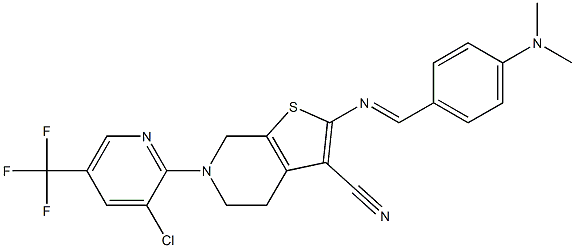 6-[3-chloro-5-(trifluoromethyl)-2-pyridinyl]-2-({[4-(dimethylamino)phenyl]methylene}amino)-4,5,6,7-tetrahydrothieno[2,3-c]pyridine-3-carbonitrile Struktur