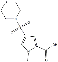 1-methyl-4-(thiomorpholine-4-sulfonyl)-1H-pyrrole-2-carboxylic acid Struktur