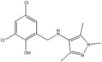 2,4-dichloro-6-{[(1,3,5-trimethyl-1H-pyrazol-4-yl)amino]methyl}phenol Struktur