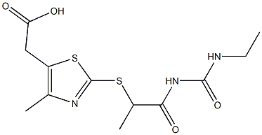 2-[2-({1-[(ethylcarbamoyl)amino]-1-oxopropan-2-yl}sulfanyl)-4-methyl-1,3-thiazol-5-yl]acetic acid Struktur