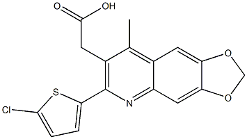 2-[6-(5-chlorothiophen-2-yl)-8-methyl-2H-[1,3]dioxolo[4,5-g]quinolin-7-yl]acetic acid Struktur