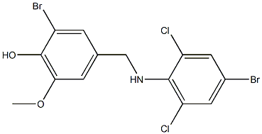 2-bromo-4-{[(4-bromo-2,6-dichlorophenyl)amino]methyl}-6-methoxyphenol Struktur