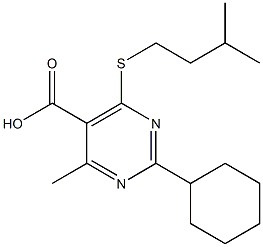 2-cyclohexyl-4-methyl-6-[(3-methylbutyl)thio]pyrimidine-5-carboxylic acid Struktur