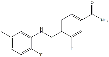 3-fluoro-4-{[(2-fluoro-5-methylphenyl)amino]methyl}benzamide Struktur