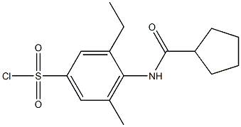 4-cyclopentaneamido-3-ethyl-5-methylbenzene-1-sulfonyl chloride Struktur