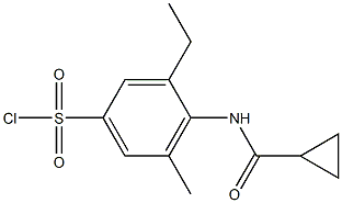 4-cyclopropaneamido-3-ethyl-5-methylbenzene-1-sulfonyl chloride Struktur