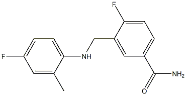 4-fluoro-3-{[(4-fluoro-2-methylphenyl)amino]methyl}benzamide Struktur