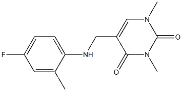 5-{[(4-fluoro-2-methylphenyl)amino]methyl}-1,3-dimethyl-1,2,3,4-tetrahydropyrimidine-2,4-dione Struktur