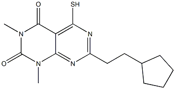 7-(2-cyclopentylethyl)-5-mercapto-1,3-dimethylpyrimido[4,5-d]pyrimidine-2,4(1H,3H)-dione Struktur