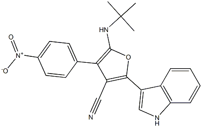 3-Furancarbonitrile,  5-[(1,1-dimethylethyl)amino]-2-(1H-indol-3-yl)-4-(4-nitrophenyl)- Struktur