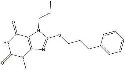 3-methyl-8-[(3-phenylpropyl)sulfanyl]-7-propyl-3,7-dihydro-1H-purine-2,6-dione Struktur