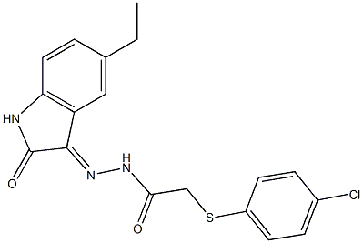 2-[(4-chlorophenyl)sulfanyl]-N'-(5-ethyl-2-oxo-1,2-dihydro-3H-indol-3-ylidene)acetohydrazide Struktur