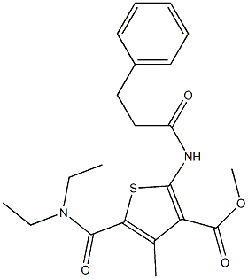 methyl 5-[(diethylamino)carbonyl]-4-methyl-2-[(3-phenylpropanoyl)amino]-3-thiophenecarboxylate Struktur