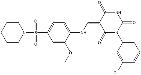 1-(3-chlorophenyl)-5-{[2-methoxy-4-(1-piperidinylsulfonyl)anilino]methylene}-2,4,6(1H,3H,5H)-pyrimidinetrione Struktur