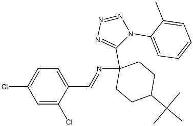 N-{4-tert-butyl-1-[1-(2-methylphenyl)-1H-tetraazol-5-yl]cyclohexyl}-N-(2,4-dichlorobenzylidene)amine Struktur