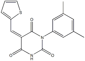 1-(3,5-dimethylphenyl)-5-(2-thienylmethylene)-2,4,6(1H,3H,5H)-pyrimidinetrione Struktur