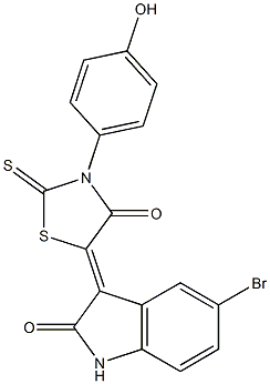 5-bromo-3-[3-(4-hydroxyphenyl)-4-oxo-2-thioxo-1,3-thiazolidin-5-ylidene]-1,3-dihydro-2H-indol-2-one Struktur