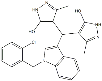 4-[[1-(2-chlorobenzyl)-1H-indol-3-yl](5-hydroxy-3-methyl-1H-pyrazol-4-yl)methyl]-3-methyl-1H-pyrazol-5-ol Struktur