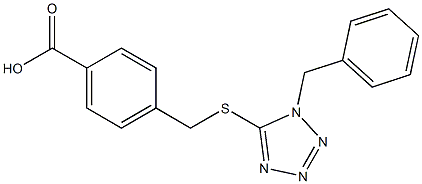 4-{[(1-benzyl-1H-tetraazol-5-yl)sulfanyl]methyl}benzoic acid Struktur