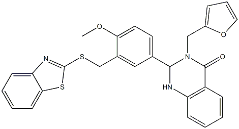 2-{3-[(1,3-benzothiazol-2-ylsulfanyl)methyl]-4-methoxyphenyl}-3-(2-furylmethyl)-2,3-dihydro-4(1H)-quinazolinone Struktur