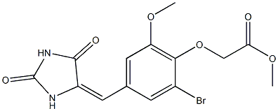 methyl {2-bromo-4-[(2,5-dioxo-4-imidazolidinylidene)methyl]-6-methoxyphenoxy}acetate Struktur