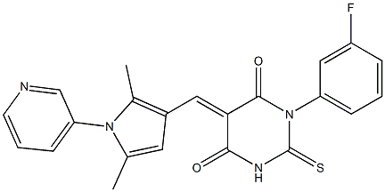 5-{[2,5-dimethyl-1-(3-pyridinyl)-1H-pyrrol-3-yl]methylene}-1-(3-fluorophenyl)-2-thioxodihydro-4,6(1H,5H)-pyrimidinedione Struktur