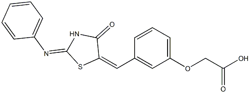 (3-{[4-oxo-2-(phenylimino)-1,3-thiazolidin-5-ylidene]methyl}phenoxy)acetic acid Struktur