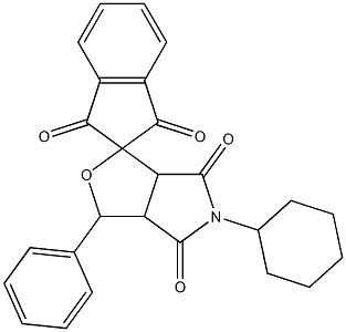 5-cyclohexyl-1',3',4,6-tetraoxo-3-phenylhexahydrospiro(1H-furo[3,4-c]pyrrole-1,2'-[1H]-indene) Struktur